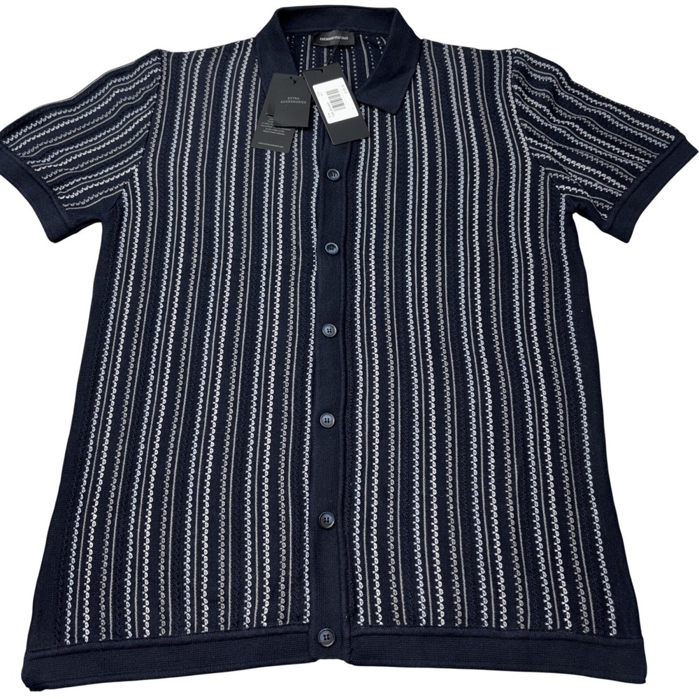 Luchiano Visconti Navy Knit Short Sleeve Shirt‎ XL Navy Blue NWT